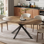 59-Inch Extendable Round Dining Table for Dining Room, 4-6 People Large Expandable Kitchen Dinner Tables with Oval Wood Top and Industrial Metal Frame for Dinner Room, Small Space, Black Brown