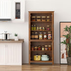 64in Tall Freestanding 4-Door Kitchen Storage Pantry Cabinet with 5-Tier Interior Shelves 3 Adjustable 88lb Maximum Capacity Oak Finish