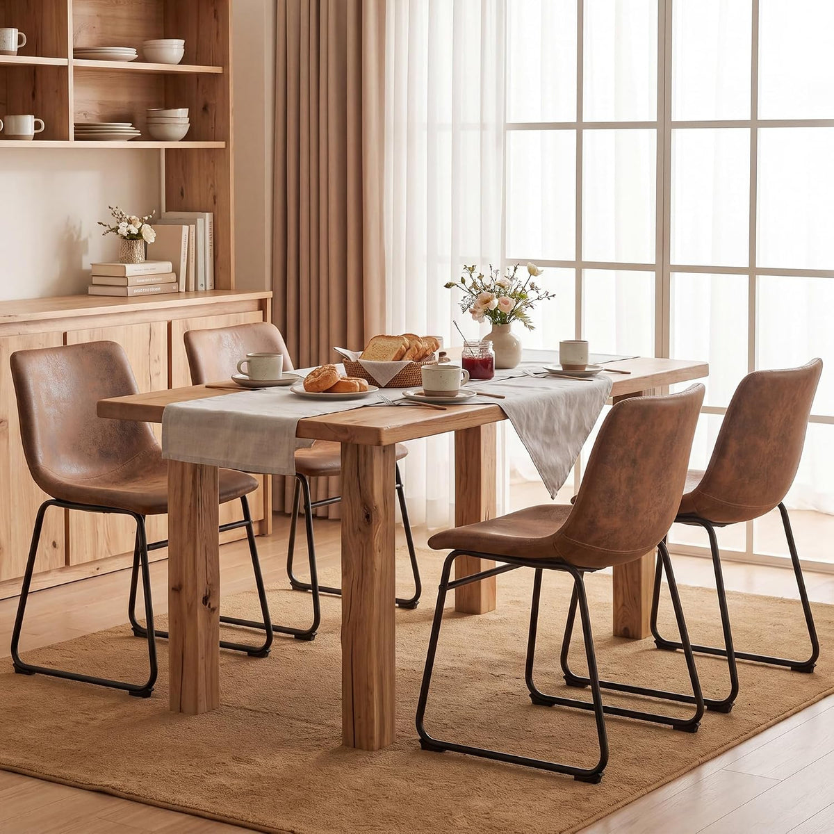 GOTMINSI Dining Chairs Set of 4, 18 Inch Modern Dinner Chairs, Armless Dining Room Chairs with Sturdy Metal Legs and Upholstered Backrest for Kitchen(Dark Brown)