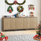 Fluted Buffet Cabinet with Storage, 3 in1 Storage Cabinet with Adjustable Shelves & Outlets, Wood Mid Century Modern Sideboard for Kitchen, Coffee Bar, Living Room