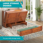 BALUS Murphy Bed, Queen Cabinet Bed with 2 Spacious Storage Drawers-Cherry | USB Charing Station, Spacious Drawer, Space Saving, Queen Bed Frame