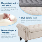 51in Bedroom Storage Bench for End of Bed, Upholstered Ottoman Bench with Button Tufted Design and Rolled Arms, Anti Cotton and Linen Entryway Bench with Safety Hinge for Living Room, Closet, Gray