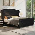 LUXOAK King Size Upholstered Sleigh Bed Frame with Tufted Headboard