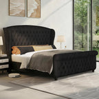 LUXOAK King Size Upholstered Sleigh Bed Frame with Tufted Headboard