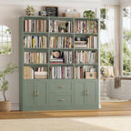 HOSTACK 71" Tall Triple Wide Bookshelf with Storage Drawers & Doors, Green