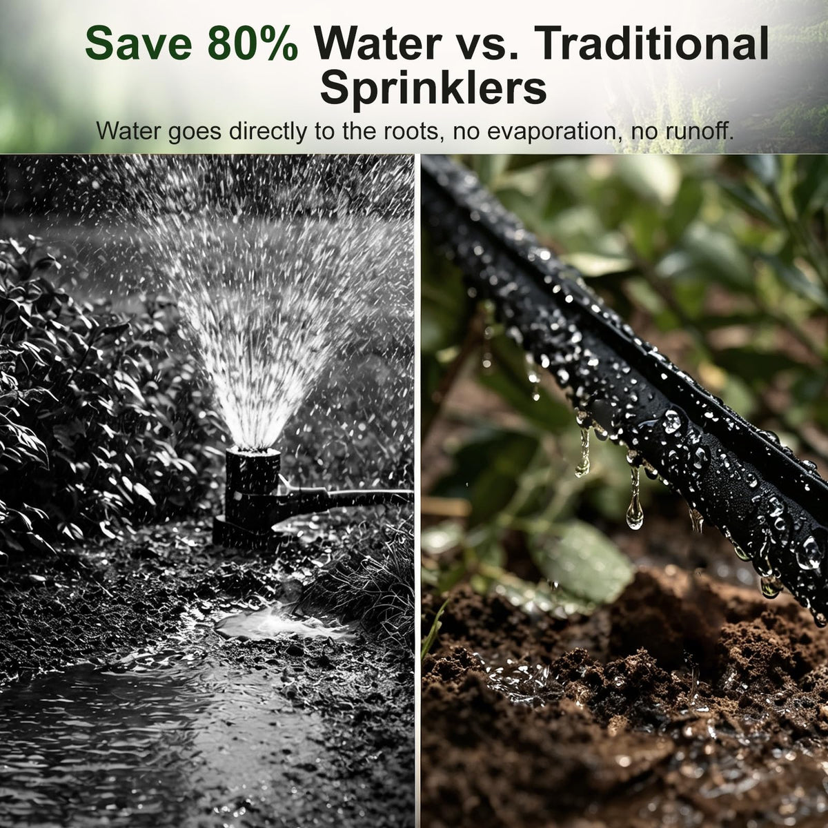 Apgooface Flat Soaker Hose 25 ft 4-Pack with Splitter, 80% Water-Saving Drip Irrigation Hose 100 ft, Linkable DIY Garden Soaker Hose System for Garden Beds, Lawn, Vegetables & Trees (25ft 4-pack)
