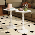 White Side Tables Set of 2 with Metal Pedestal Round End Tables for Small Spaces Living Room Bedroom or Patio Outdoor