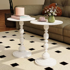 White Side Tables Set of 2 with Metal Pedestal Round End Tables for Small Spaces Living Room Bedroom or Patio Outdoor