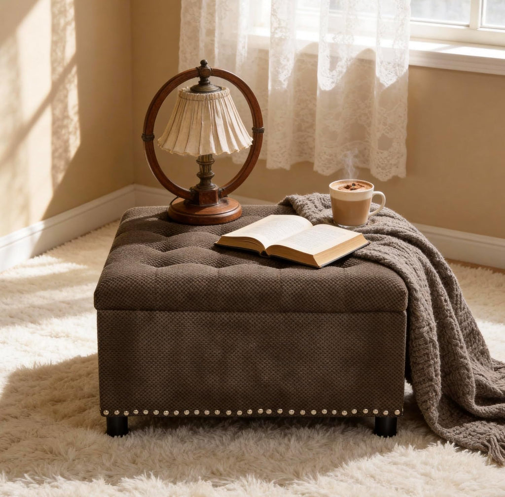 30 inch Large Square Storage Footstool Coffee Table with, Ample Space - Perfect for Living Room Storage