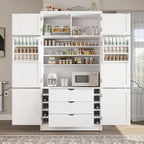 JIJIWANG 80.1'' Modern Kitchen Pantry Storage Cabinet with Adjustable Shelves and Storage Cabinet,Versatile Cupboard with Door Shelves and Drawers,for Kitchen,Dining Room,White