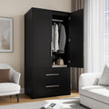 Einhomn Wooden Armoire Wardrobe Closet with 2 Doors and 2 Drawers,Freestanding Armoire Storage Cabinet with Shelves,Tall Clothing Storage Cabinet Suitable for Bedroom,Black