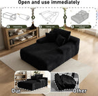 65'' Chaise Lounge Chair Indoor, Black Corduroy Sofa Bed, Lounge Chair, Oversized Sleeper Sofa, Black Corduroy Cloud Couch Reading Chair for Living Room No Assembly