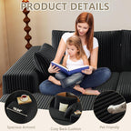 96" Cloud Sectional Couch with U-Shaped Chaise, Corduroy Sectional Sofa with Ottoman, Couch with Deep Seat in a Box for Living Room, No Assembly Required (Black, Left Facing Chaise)
