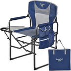 SUNNYFEEL Oversized Camping Chair Portable Directors Chairs with Side Table | Heavy Duty Folding Lawn Chair for Adults 300LBS with Compact Size, Breathable Mesh, Pocket & Carry Bag for Outdoor, Lawn, RV