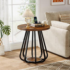 Tribesigns Round End Table with Storage, 2-Tier Side Table with Metal Frame and Lower Shelf, Small Accent Table Nightstand for Living Room, Bedroom, Small Spaces, Vintage Brown & Black