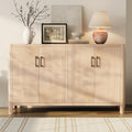 VilroCaz Farmhouse Wood 4-Door Cabinet Sideboard with Smooth Rounded Corners, Rustic Accent Entryway Console Table for Hallway Living Room Dining Room