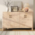 VilroCaz Farmhouse Wood 4-Door Cabinet Sideboard with Smooth Rounded Corners, Rustic Accent Entryway Console Table for Hallway Living Room Dining Room