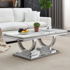 SSLine Modern 4 Piece Living Room Table Set, Includes 1 Coffee Table & 2 End Tables & 1 Console Table, Luxury Faux Marble Coffee Table Set with O-Shape Stainless Steel Base,White Marble& Silver