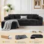 JAMFLY 103" Modular Sectional Sofa for Small Spaces, No Assembly, Black | Pet-Friendly Corduroy, High Back Support, Compact for Apartments, Ready to Use, Deep Seat & Memory Foam