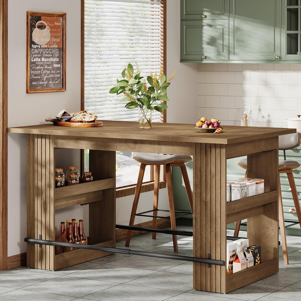 Tribesigns 63" Kitchen Island with Storage, Farmhouse Wood Stationary Island Table with Large Worktop & Leg Room, Coffee Bar Table for Kitchen, Dining Room, Living Room, Rustic Brown
