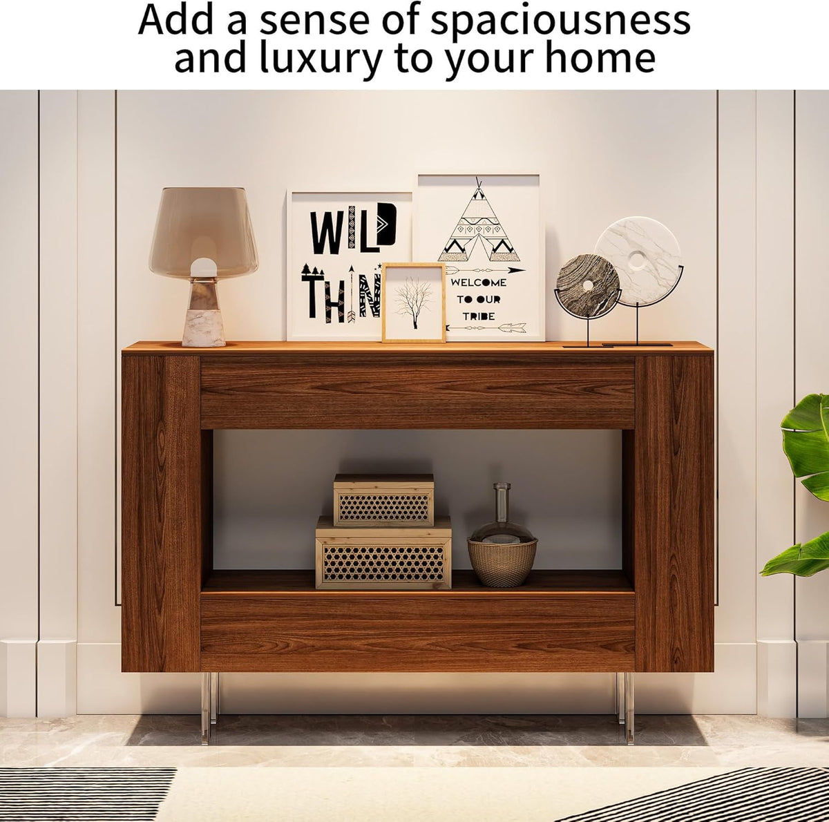 Console Table, 47" Entryway Table with Hidden Storage Cabinets, Adjustable Shelves, Farmhouse Sofa Table for Behind The Couch, Living Room, Hallway, Brown Wood Grain Finish