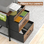 FAHKNS 3 Drawer Vertical Filing Cabinet with Charging Station, 3 Drawer File Cabinet with 4-Tier Shelves & Storage Bags, Printer Stand for Home Office, Suitable for Letterhead/Legal Documents/A4