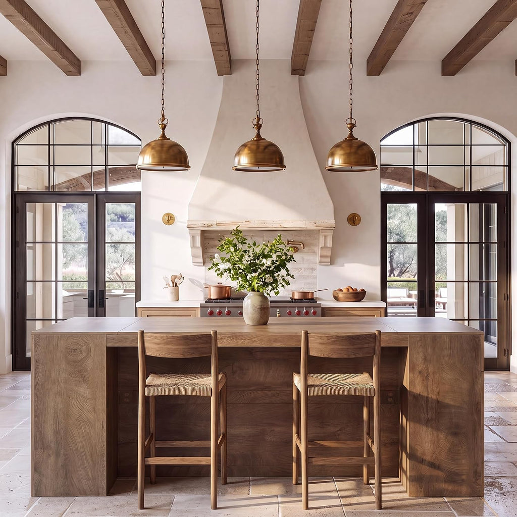 Tribesigns 78.7" Large Kitchen Island Table with Storage & Seating Space | Farmhouse Island Table with Arched Open Shelves, Modern Stationary Island Storage Table for Kitchen Dining Room, Brown