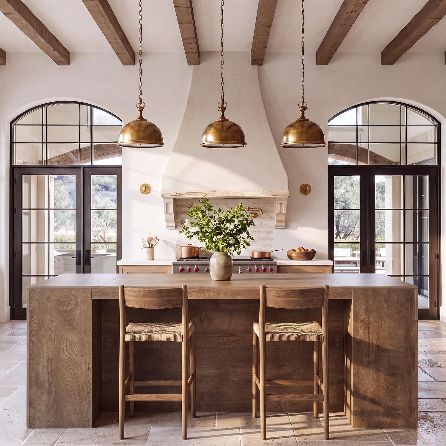 Tribesigns 78.7" Large Kitchen Island Table with Storage & Seating Space | Farmhouse Island Table with Arched Open Shelves, Modern Stationary Island Storage Table for Kitchen Dining Room, Brown