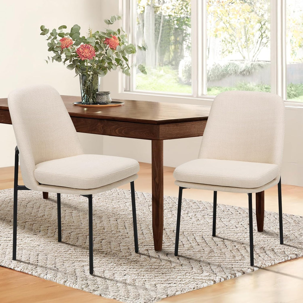 COLAMY Modern Dining Chairs Set of 2, Upholstered Dining Room Chairs Dinner Chair Kitchen Chairs with Curved Back and Metal Legs, Beige