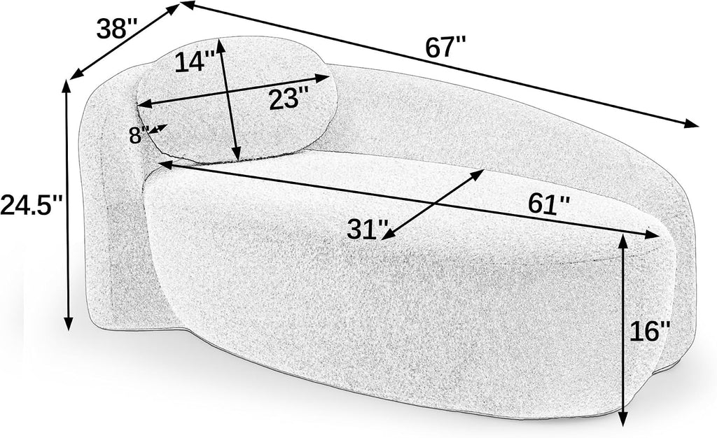 Full Foam Chaise Lounge Chair Indoor, Boucle Upholstered Chaise Lounge Sofa Bed, Right Facing Leisure Cloud Recliner Couches Sleeper Daybed for Living Room