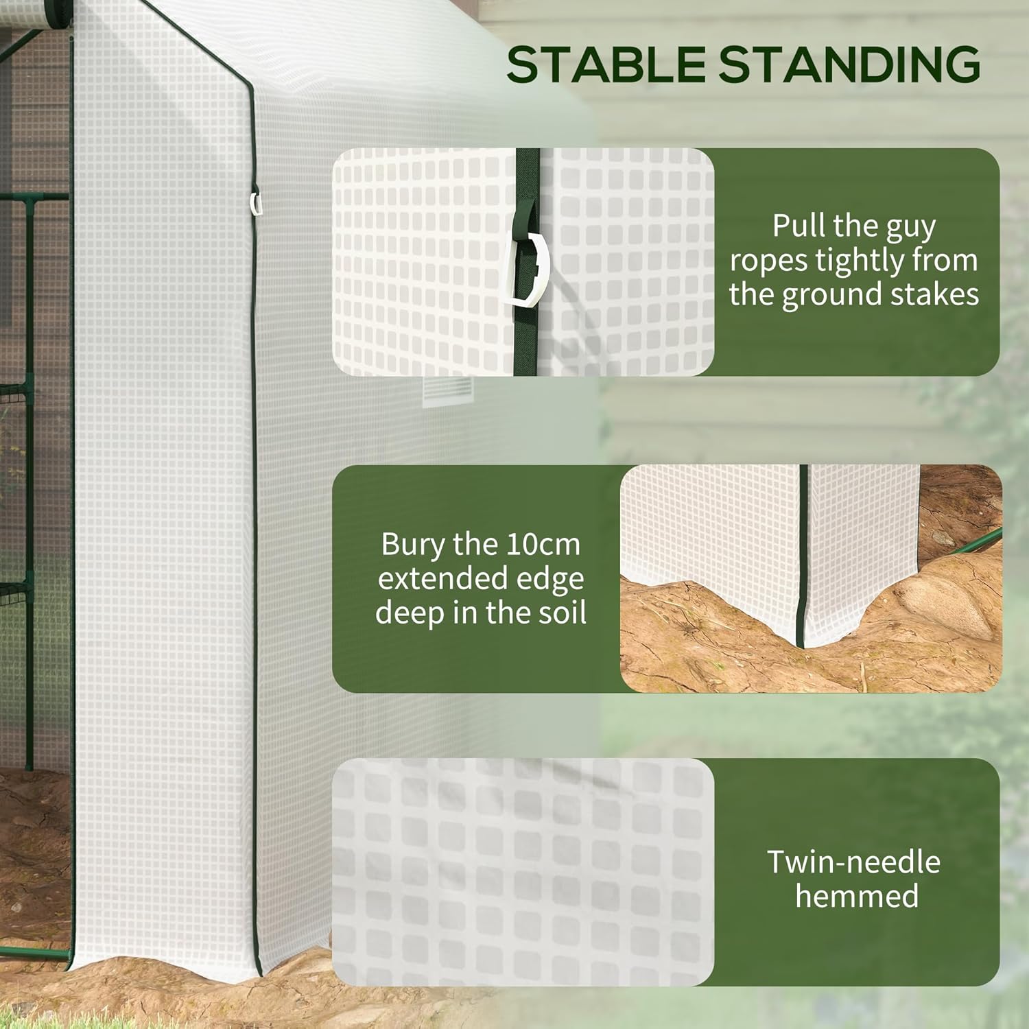 Outsunny 4.6' x 4.7' Portable Greenhouse, Water/UV Resistant Walk-in Small Outdoor Green House with 2 Tier U-Shaped Flower Rack Shelves, Roll Up Door & Windows, White