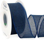 Ribbli Navy Burlap Wired Ribbon,1-1/2 Inch x 10 Yard, Wired Edge Ribbon for Big Bow,Wreath,Tree Decoration,Outdoor Decoration