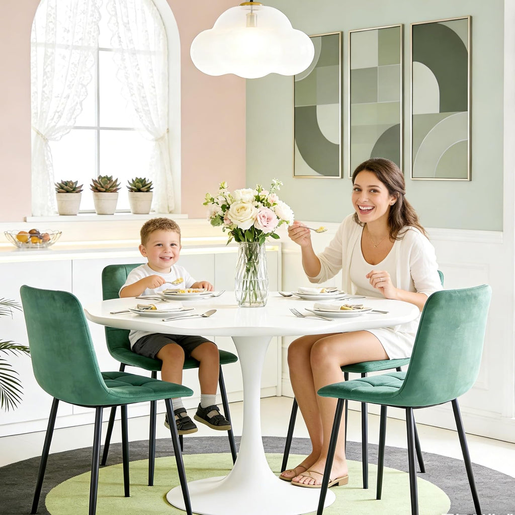 Velvet Dining Chairs Set of 4, Mid Century Upholstered Green Dining Room Chairs Tufted Upholstered Kitchen Chairs Set of 4 for Dining Room, Bedroom, Living Room