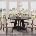 Tribesigns 47 inch Round Dining Table Wood Kitchen Table for Dining Room, 47" Dinner Room Tables for 4-6, Farmhouse Accent Furniture with Wooden Tabletop and Cross Base, Marbled Wood