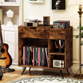 Giantex Large Record Player Stand with Charging Station, Mid Century Turntable Stand Holds Up to 300 Albums, Record Player Table w/Drawer & Display Shelf, Vinyl Record Storage for Living Room, Brown