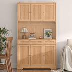 Pantry Storage Cabinet with Charging Station, Kitchen Storage with Adjustable Shelves, Food Pantry Cabinet with Coffee Bar Storage, Modern Kitchen Cupboard for Dining Room, Living Room, Oak