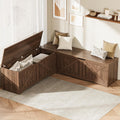 L Shaped Storage Bench, 63" Corner Bench with Storage, Breakfast Nook Bench with 3 Hidden Flip-Top Compartments, Backless Dining Bench for Kitchen, Entryway, Dining Room, Walnut