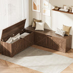 L Shaped Storage Bench, 63" Corner Bench with Storage, Breakfast Nook Bench with 3 Hidden Flip-Top Compartments, Backless Dining Bench for Kitchen, Entryway, Dining Room, Walnut