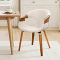 Zouron Fabric Dining Chair, Upholstered Chair with Armrest, Accent Chairs with Wood Legs for Kitchen Dining Room Desk, Walnut Wood Veneer, Beige Fabric