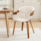 Zouron Fabric Dining Chair, Upholstered Chair with Armrest, Accent Chairs with Wood Legs for Kitchen Dining Room Desk, Walnut Wood Veneer, Beige Fabric