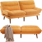 Pipishell Futon Sofa Bed, Modern 66" Futon Couch Convertible to Bed & Lounger, Compact Size, Corduroy Loveseat, Durable Construction - Fits Small Spaces, Apartments,Study Room (Yellow, 66 Inch)