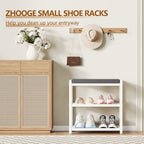 Small Shoe Bench Shoe Rack Storage Bench Entryway Bench Shoe Shelf with Seat Cushion, Stable Shoe Organizer for Entryway, Living Room, Bench Seat Holds Up to 300 lb, (18"L x 12"W x 17"H, White)