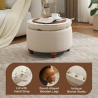 WUTUTUEE 24Inch Round Storage Ottoman with Tray, Modern Tufted Fabric Circle Coffee Table with Storage, Upholstered Ottoman with Removable Top for Living Room, Bedroom, Khaki