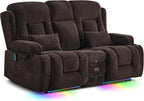 TUNYI Wall Hugger Loveseat Recliner Sofa with Console, Power Reclining Loveseat RV Couch with Massage & Heat/USB/Outlet/Storage/LED Light/Speaker (Brown, 2 Seat with Console)