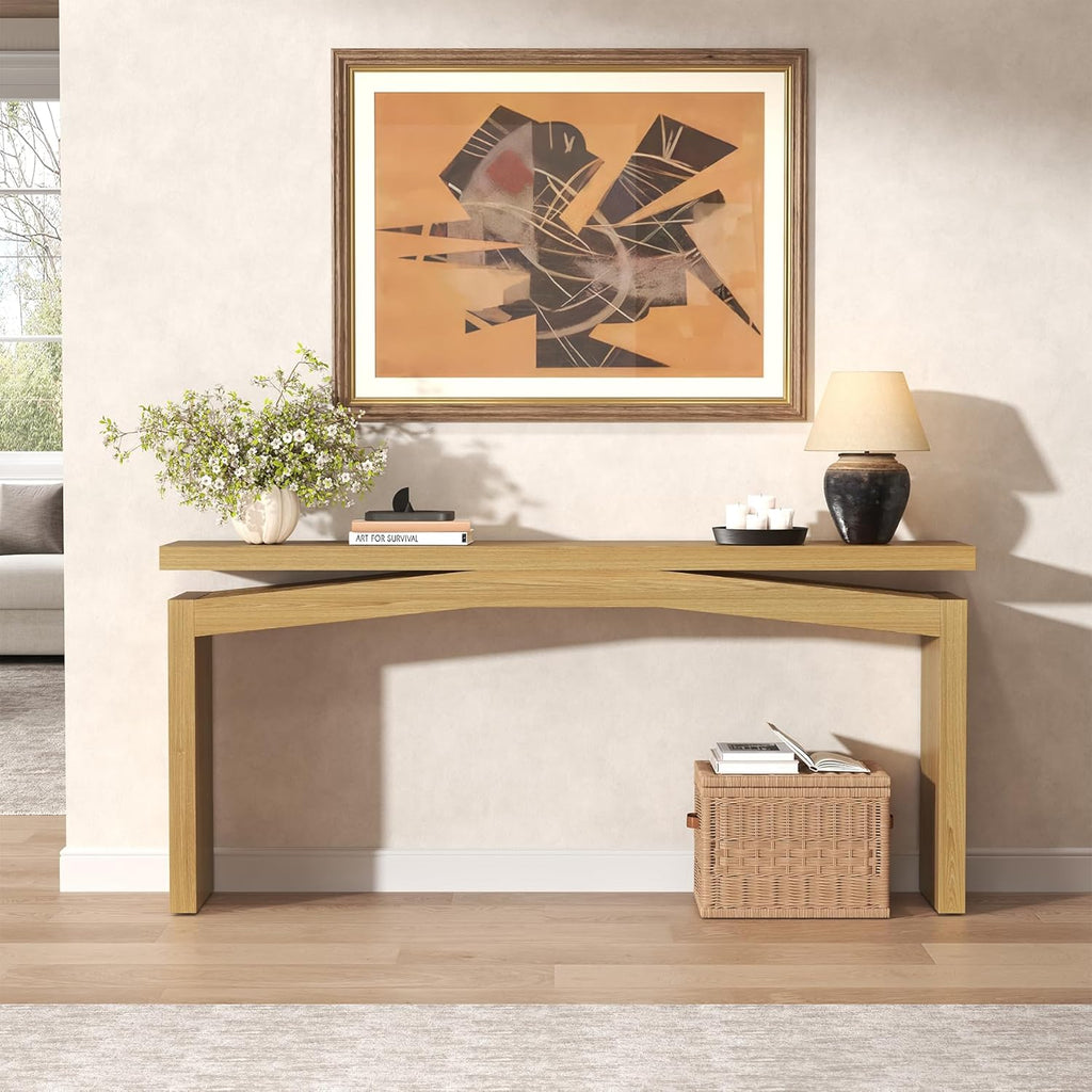 Epecoya Extra Long Console Tables for Living Room, Slim Entryway Table 63 Inches Long, Wooden Couch Table Behind Sofa for Hallway, Living Room, Home, Natural Teak