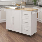 Kitchen Island with Spice Rack, Towel Rack and Extensible Solid Wood Table | Includes extensible solid wood table top and three drawers with cabinet door