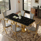 66.9" Dining Table for 4-6,Elegant Kitchen Table with Faux Marble Top Dining Room Furniture with Gold Base MDF Imitaion Marble Grain Top for Kitchen Dining Room/Meeting Room