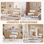 Yaheetech Accent Chair, Modern Tufted Vanity Chair, White | Boucle Fabric Vanity Stool with Gold Metal Legs, Cozy Sherpa Club Chair for Living Room Bedroom Home Office Makeup Room