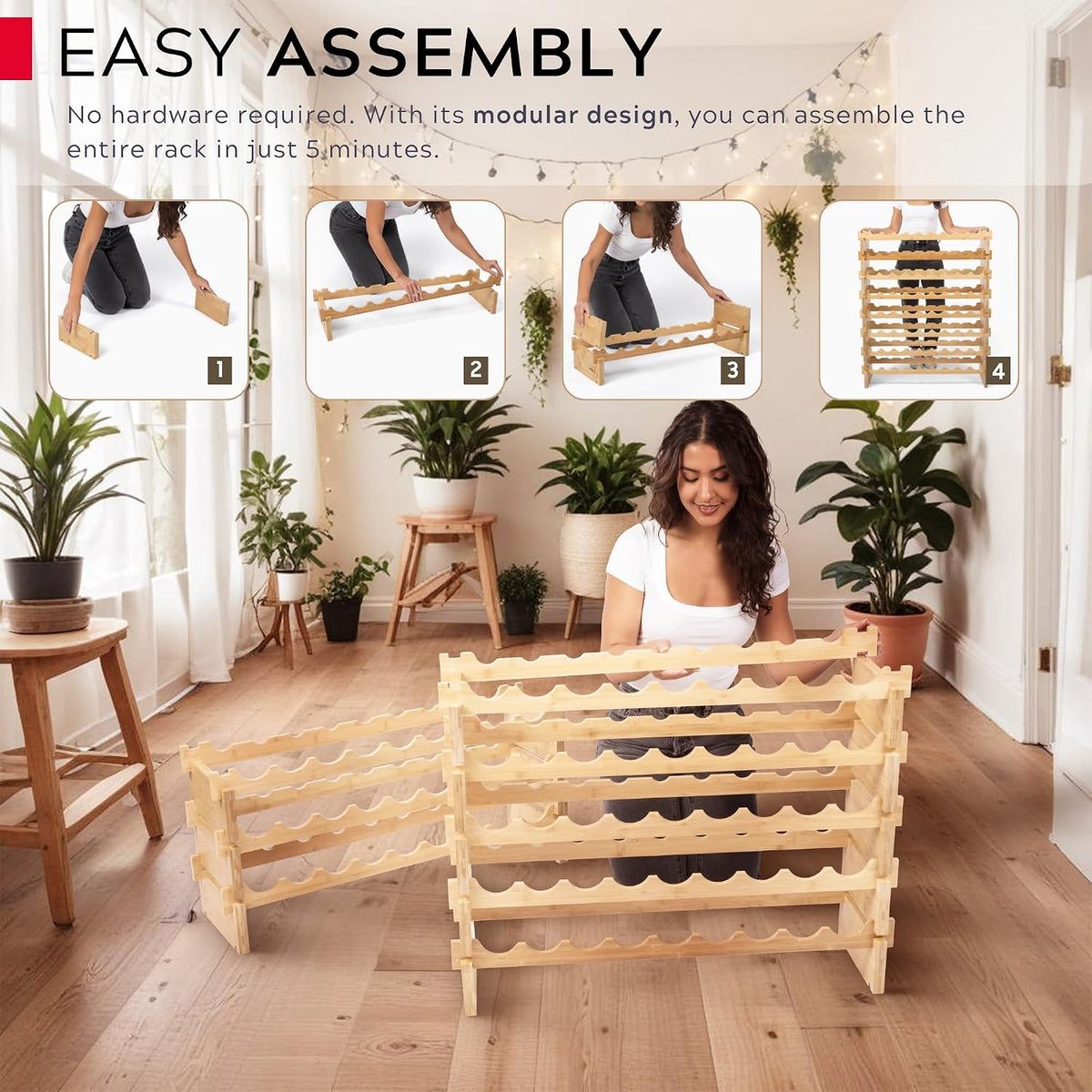 72 Bottle Wine Rack – Modular Freestanding Bamboo Wine Storage Shelf for Home, Kitchen & Cellar – Stackable Wine Organizer Stand