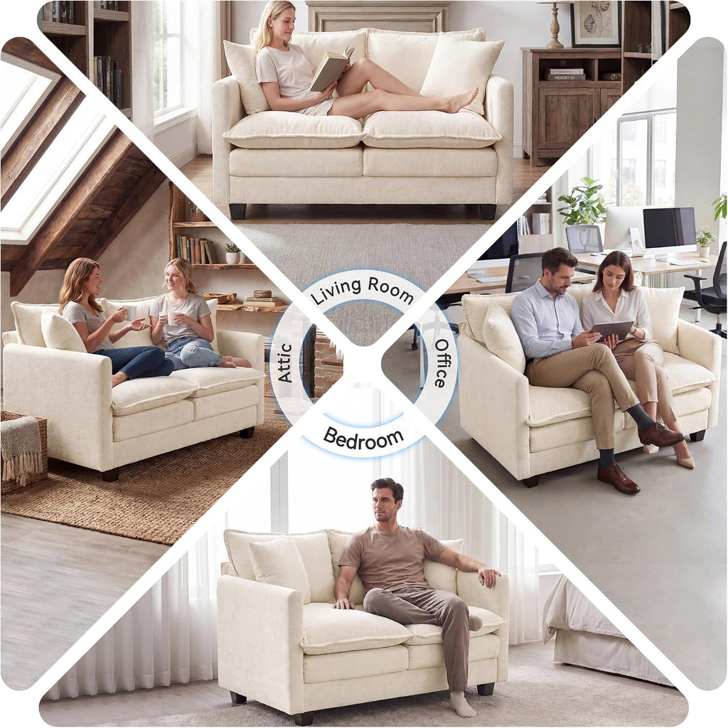 Loveseat Sofa Couch, Small Mini Compact 50" Love Seat 27" Deep Cloud Sofa Seat Washable Chenille Pillow for Apartment Bedroom Dorm Attic Studio Office Living Room Small Space 50-Beige